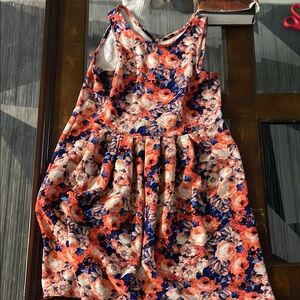 Floral Kids Dress - Orange and Blue